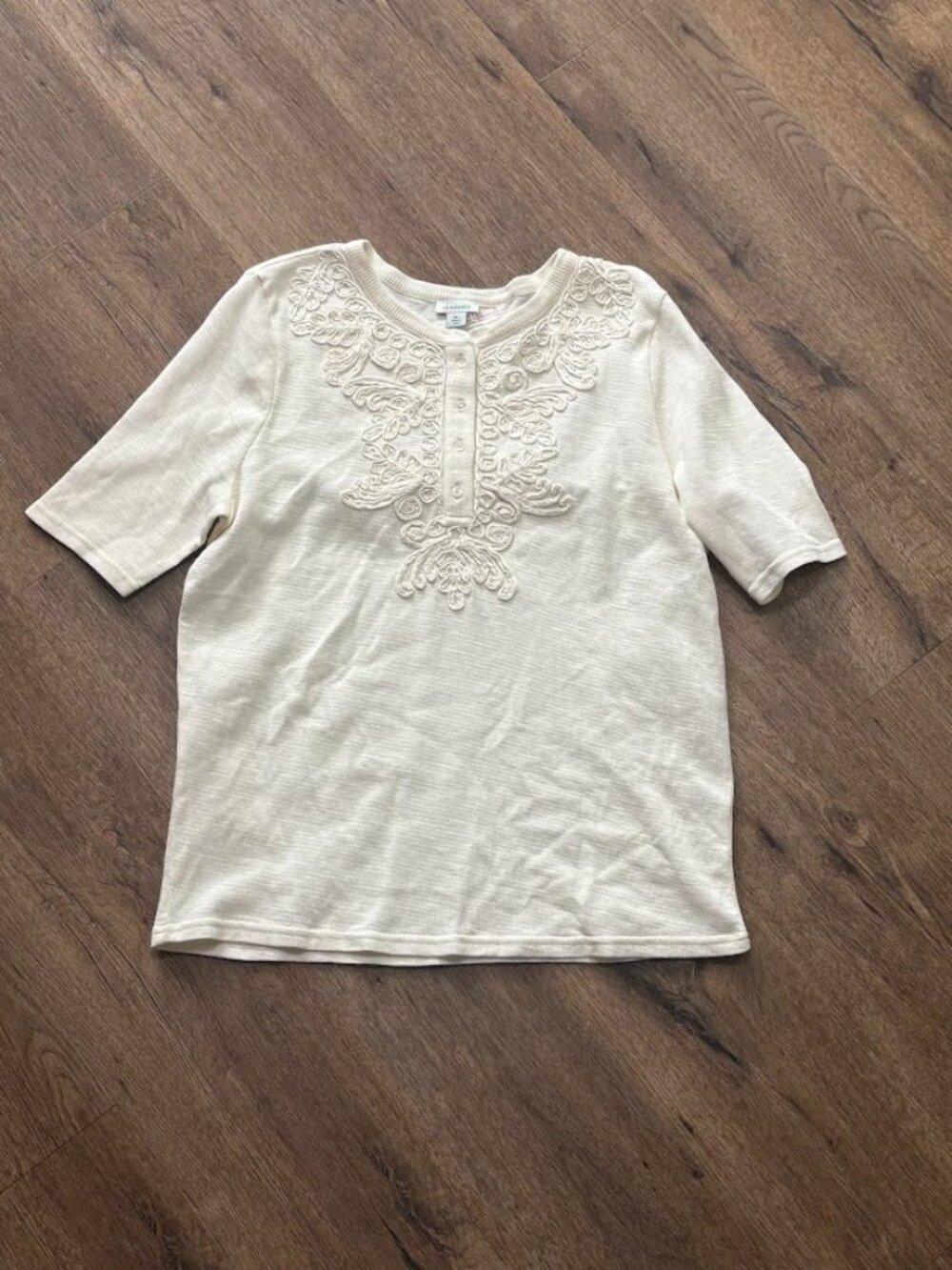 Sundance Cream Embroidered Henley Top Boho Cotton XL